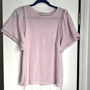 Loft lilac lavender light purple eyelet short sleeve top size small.